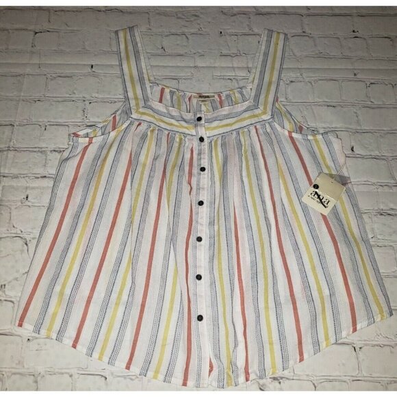 Nwt A.N.A. Women's Size 2XP CReam,Blue,Orange,Yellow Stripe Button Front Tank - Picture 1 of 6